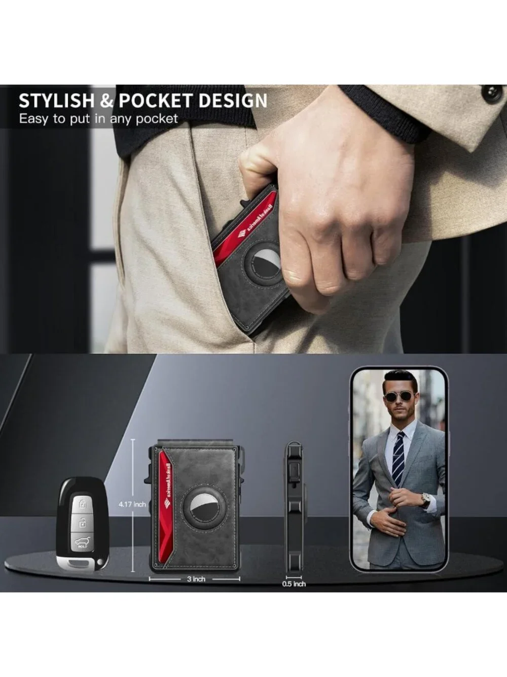 Smart RFID Blocking Minimalist Wallet for AirTag - Men's Slim Design & Secure